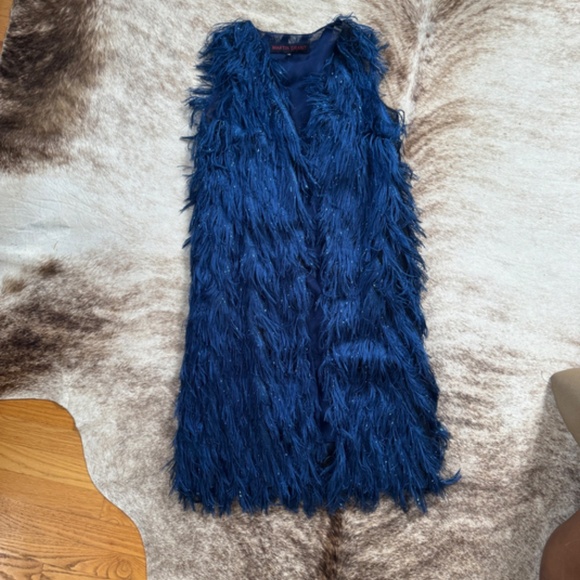 **LAST CALL** MARTIN GRANT NWOT V neck fringe vest in Blue Size M - Picture 1 of 5
